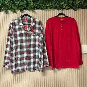 Family Pajamas Men’s Red & Stewart Plaid Tops Size M 2-Pack Sleep Shirts